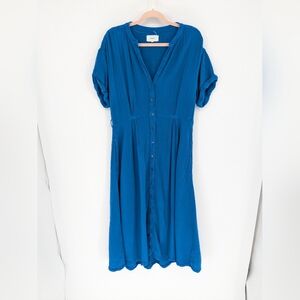Xirena Cate Midi Dress Blue Button Front Womens Medium Missing Belt Casual FLAW